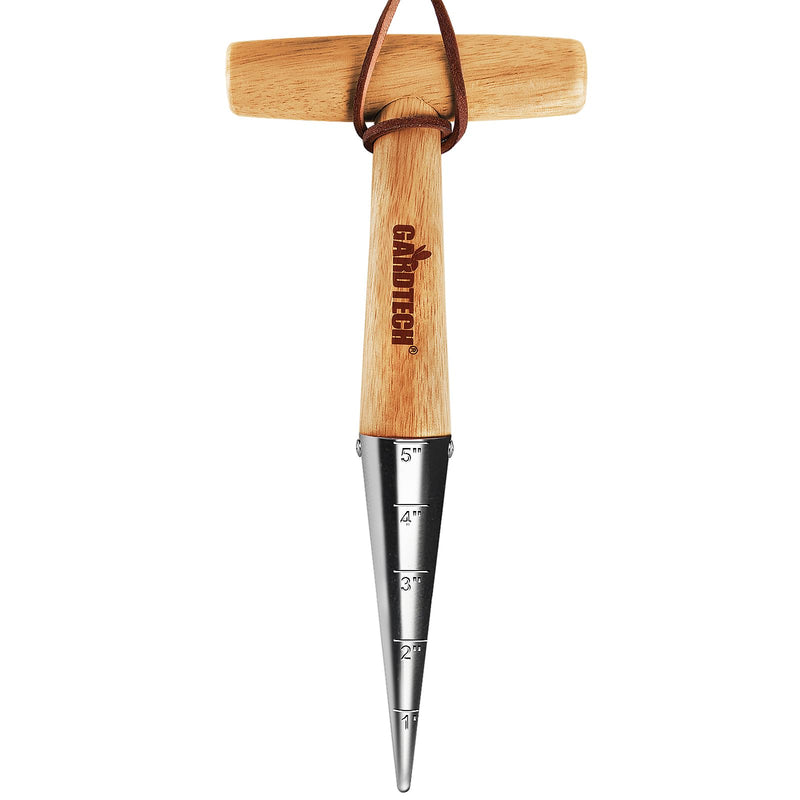 Gardtech Hand Dibber with Wooden Handle, Chrome Coated Stainless Steel Head - Lightweight Sturdy Hand Held Bulb Planter for Tulip Daffodil Crocus Garden Tool (Dibber)