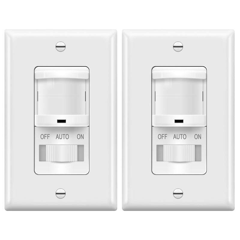TOPGREENER in-Wall PIR Motion Sensor Light Switch, Occupancy Sensor Switch, On/Off Override, 4A, 400W, Single Pole, Neutral Wire Required, TSOS5-W, White, 2 Pack Neutral Wire Required, 4A