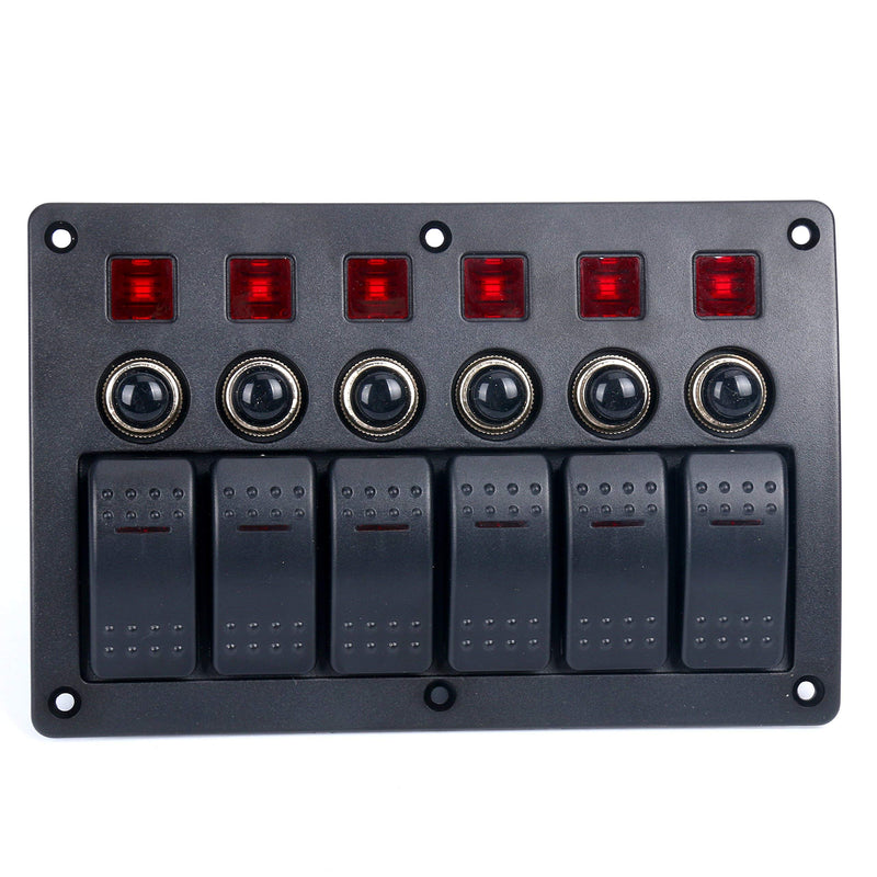 Amarine made 6 Gang Red LED Indicators Rocker & Circuit Breaker Waterproof Marine Boat Rv Switch Panel - PN-CB6-R