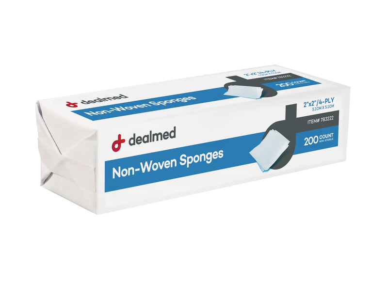 Dealmed 2" x 2" Non-Woven Gauze Sponges - 4-Ply All-Purpose Non-Sterile Pads, Absorbent Dental Gauze Wound Care Product for First Aid Kit/Medical Facilities, 200 Count (Pack of 1) Pack of 1