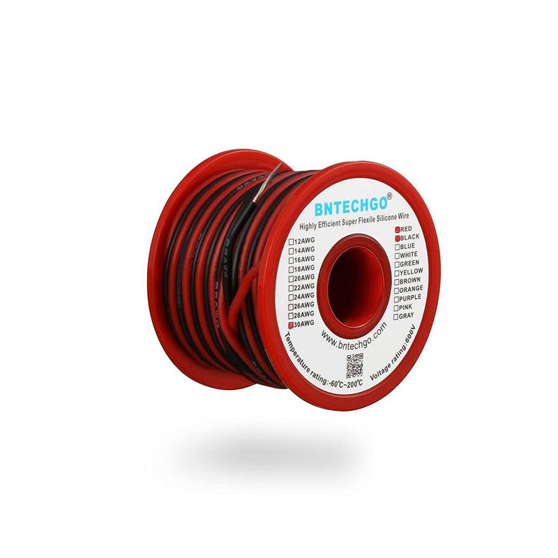 BNTECHGO 30 Gauge Silicone Wire Spool Red and Black Each 50ft 2 Separate Wires Flexible 30 AWG Stranded Tinned Copper Wire 30 gauge silicone wire each color 50 ft