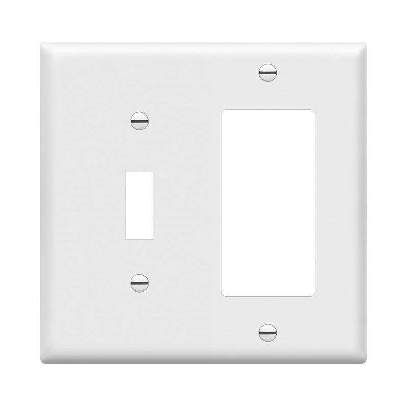 Enerlites 881131-W Decorator/Toggle Switch Wall Plate Combination, 2-Gang, White, Standard Size, Unbreakable Polycarbonate, Replacement Receptacle Faceplates Outlet Cover 1 Pack