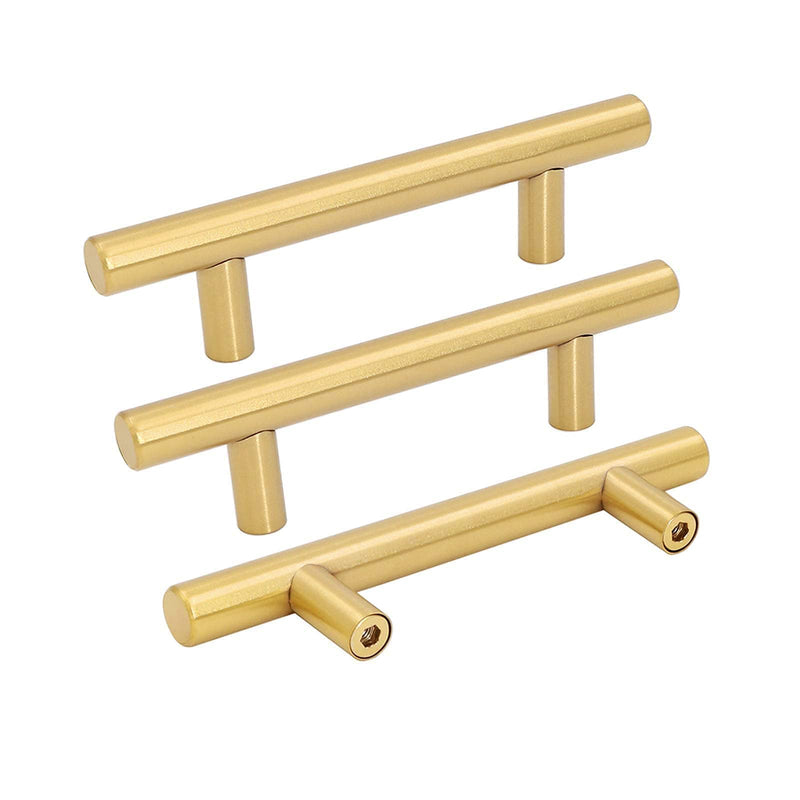 goldenwarm 10 Pack Gold Cabinet Handles Brushed Brass Drawer Pulls Gold Cabinet Pulls 3 inch - LS201GD76 Kitchen Cabinet Door Handles and Knobs Bathroom Bedroom Furniture Handles Stainless Steel ‎3in Hole Centers