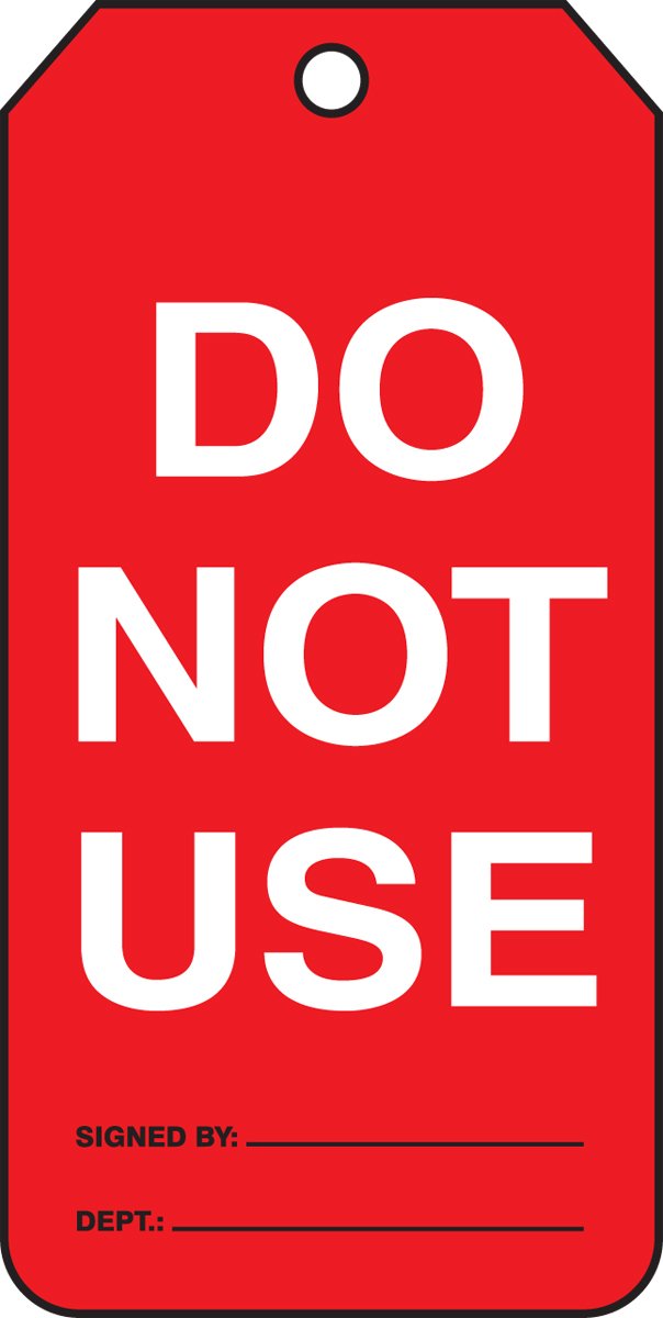 Accuform TRM109CTP Accuform PF-Cardstock Mini Tag, Legend "Do Not Use", 4-1/4" Length x 2-1/8" Width x 0.010" Thickness, Black/White On Red (Pack of 25)