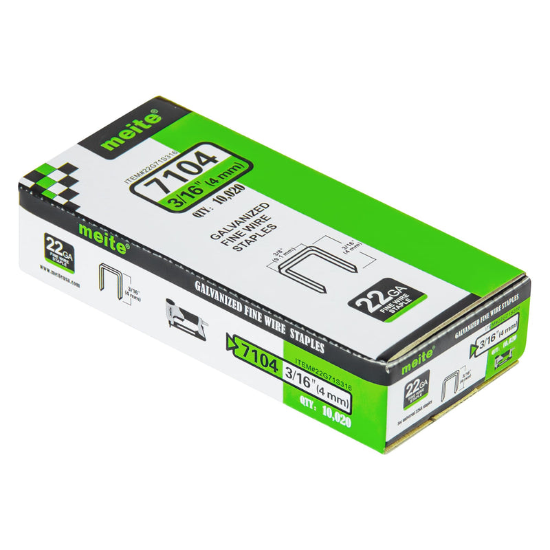 meite 22G71S316 22 Gauge 71 Series 3/8-Inch Crown 3/16-Inch Leg Length Galvanized Upholstery Staples for Fine Wire Staplers 10,020 pcs/Box (1 Box) 1 Box Pack