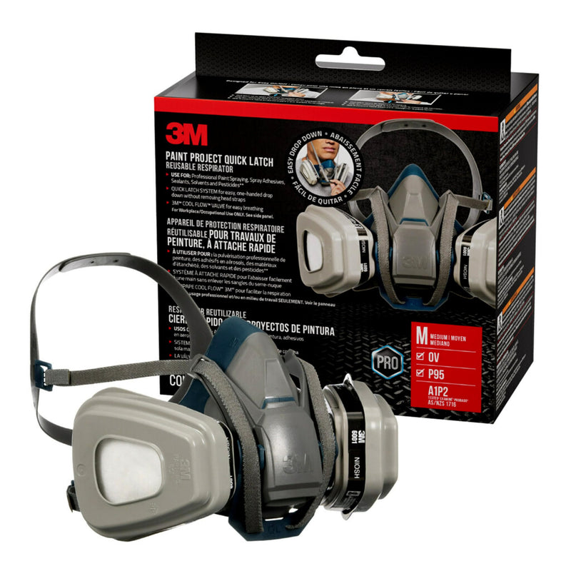 3M P95/OV Paint Project Quick Latch Reusable Respirator 6502, Medium, 1-Kit 1 Count (Pack of 1) With Quick Latch