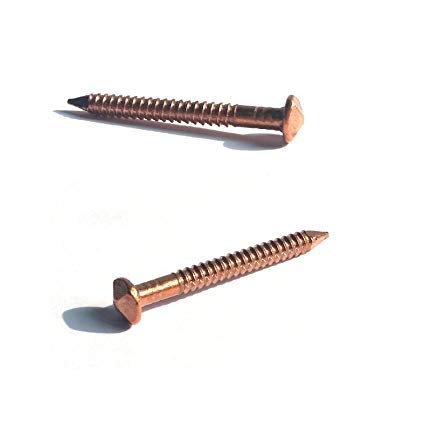 Pack of 100 Solid Copper Decorative Nails - 11 Gauge, 1.25" Long Threaded Shank. American Made.