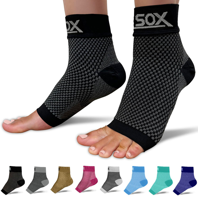 SB SOX Plantar Fasciitis Compression Socks - Plantar Fasciitis Relief for All Day Wear - Best Ankle Sleeve and Arch Support for Foot Pain and Comfort (Black, Medium) Black