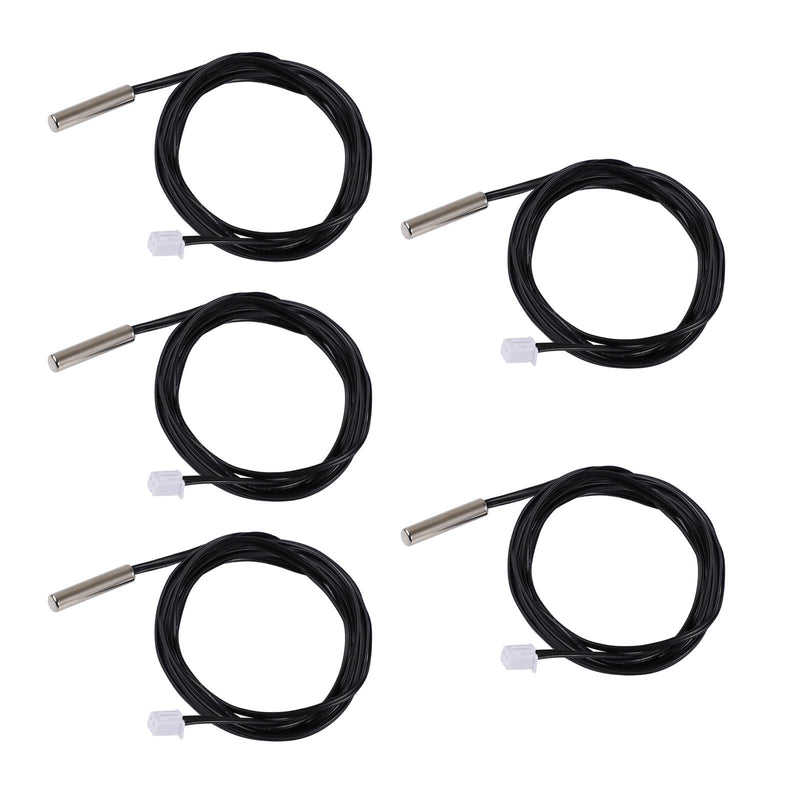 DROK 10K Temperature Sensor Probe, 5pcs 1 Meter Waterproof Temp Sensor Probe, Stainless Steel 3950 NTC Temp Sensor Probe, Digital Temperature Transmitter Extension Cable 1-Meter/3.28ft 5
