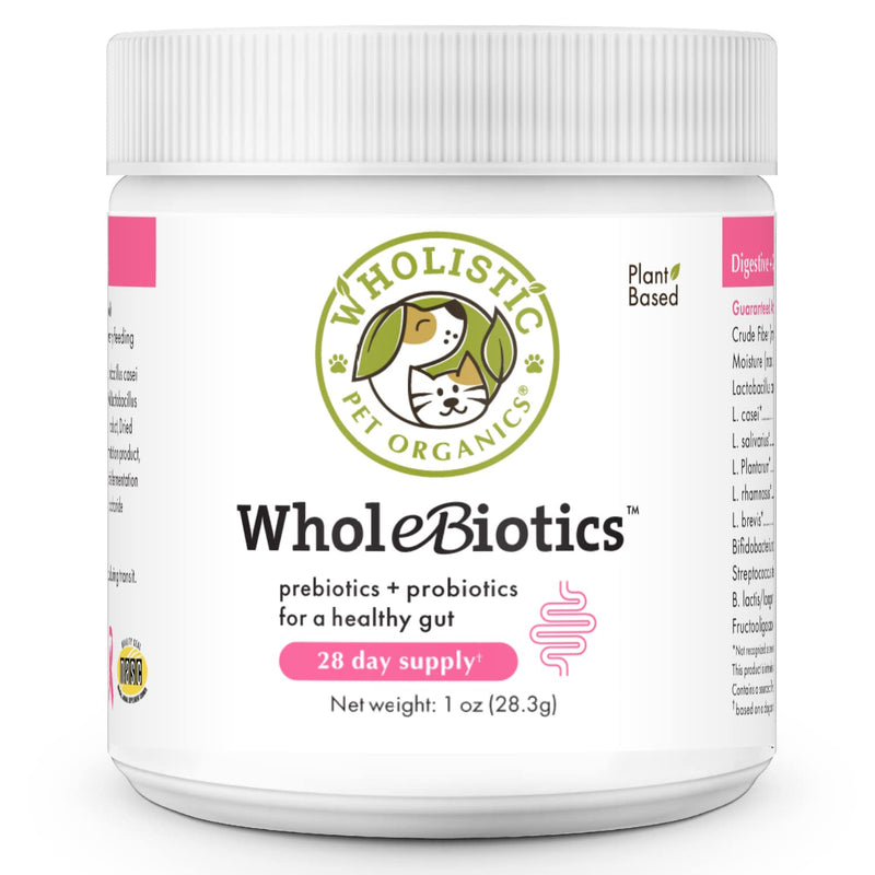 Wholistic Pet Organics WholeBiotics Supplement: Organic Dog Probiotic Powder - Cat Probiotic with Digestive Enzymes - Dog Probiotics for Diarrhea, Gas, Constipation, Upset Stomach, Allergies - 1 Oz - PawsPlanet Australia