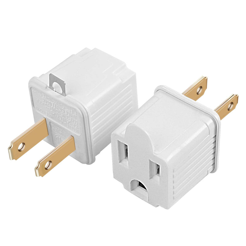 TENINYU Grounded Adapter 3-Prong to 2-Prong Outlet Converter - 3 Pin to 2 Pin Plug Socket Adapter Extension for Electrical Cord, Household, Workshops, Industrial, Machinery (2 Pack) 2 Pack White