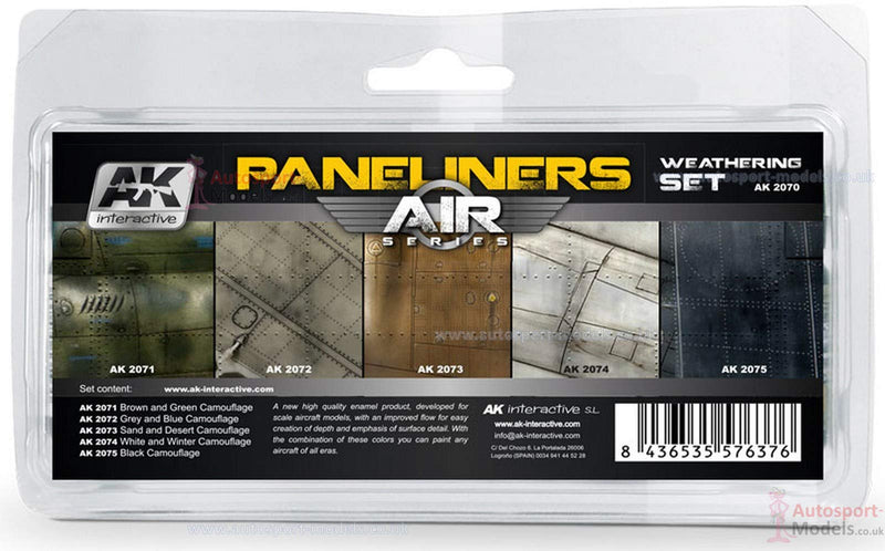 AK Interactive Air Series: Panel Liners Weathering Combo Enamel Paint Set (5 Colors) 35ml Bottle
