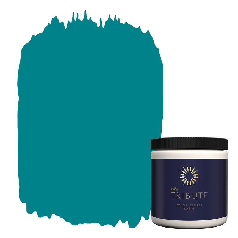 KILZ TRIBUTE Paint & Primer, Interior, Color Sample, True Teal, 8 Ounces 1 Count (Pack of 1) Satin