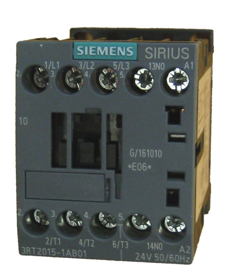 Siemens 3RT2015-1AB01 7 AMP, 3 Pole contactor with a 24 Volt AC Coil and 1 N.O. Base Contact