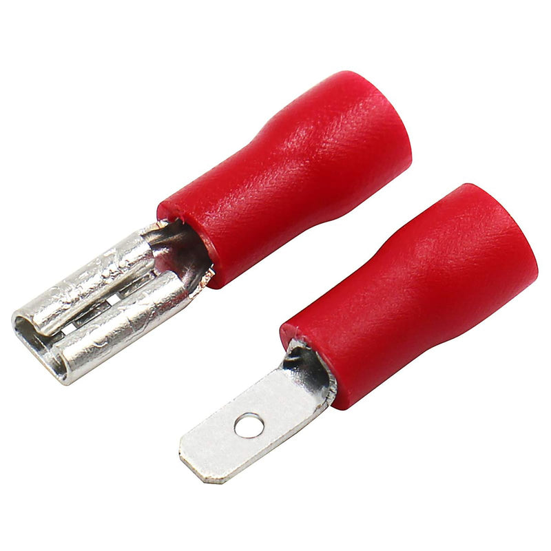 Baomain 0.11" Red Female/Male Insulated Spade Wire Connector Electrical Crimp Terminal 22-16 AWG 2.8 x 0.5mm Pack of 100