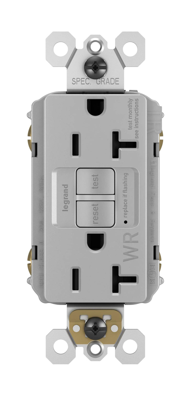 Legrand radiant 2097TRWRGRY 20 Amp Outdoor GFCI Self Test Tamper Resistant Weather Resistant Decorator Duplex Outlet, Gray (1 Count)