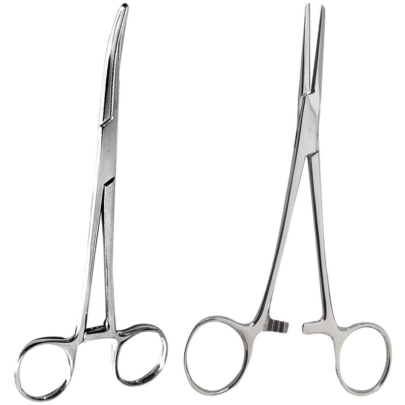 SURGICAL ONLINE 2 Piece Curved & Straight 8" Hemostat Set, Stainless Steel Locking Tweezer Clamps - Ideal Hemostats for Nurses, Fishing Forceps, Crafts and Hobby 2 Count (Pack of 1)