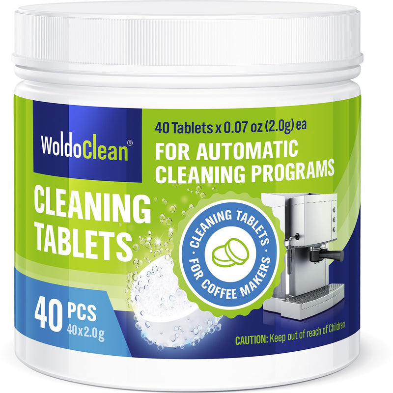 WoldoClean Espresso Machine Cleaning Tablets 40x 2g - Universal Backflush Tablets for Breville Barista Express, Jura, Gaggia, DeLonghi & Phillips, Removes Coffee Oils & Grease Residue Unscented 40 Count (Pack of 1)