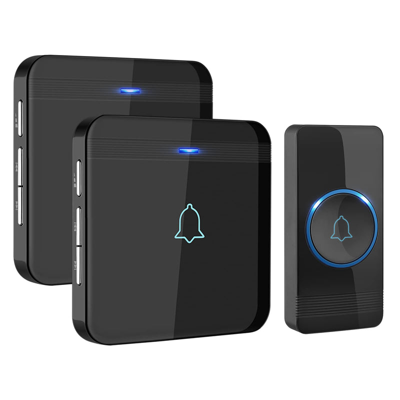 AVANTEK Wireless Doorbell, D-3B Waterproof Door Chime Kit Operating at over 1300 Feet with 2 Plug-In Receivers, 52 Melodies, CD Quality Sound and LED Flash Black