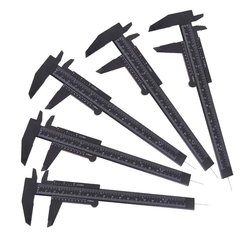 TamBee Plastic Caliper, 150mm Mini Caliper Double Scale Plastic Vernier Caliper for Jewelry Brow Sliding Gauge Ruler Measuring Tool 6Inch 5PCS(Black) Black - NewNest Australia