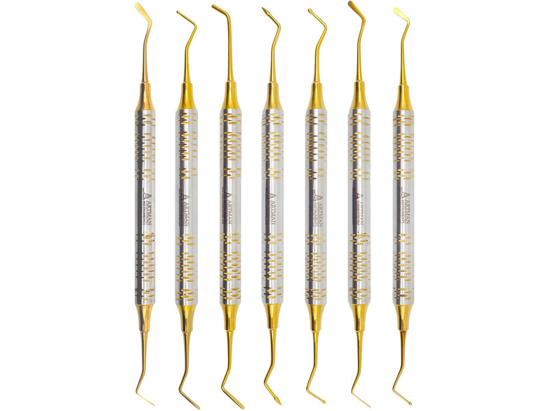 Dental Composite Glass Ionomer Amalgam Filling Instruments Kit (7 Golden Plasma Coated pcs) by Artman instruments