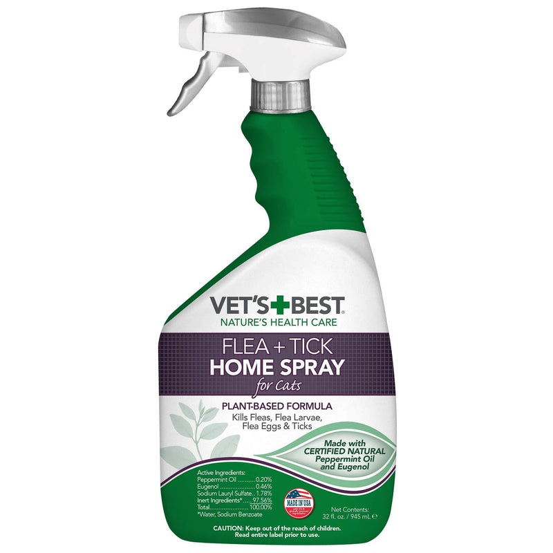 Vet's Best Flea and Tick Home Spray for Cats | Flea Treatment for Cats and Home | Flea Killer with Certified Natural Oils 32 Fl Oz (Pack of 1) - PawsPlanet Australia