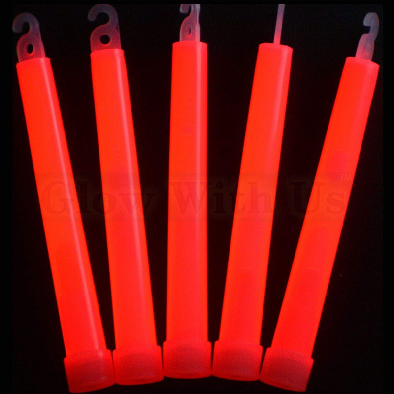 Glow Sticks Bulk Wholesale, 25 6” Industrial Grade Red Light Sticks. Bright Color, Glow 12-14 Hrs, Safety Glow Stick with 3-Year Shelf Life, GlowWithUs Brand 25 Glow Sticks