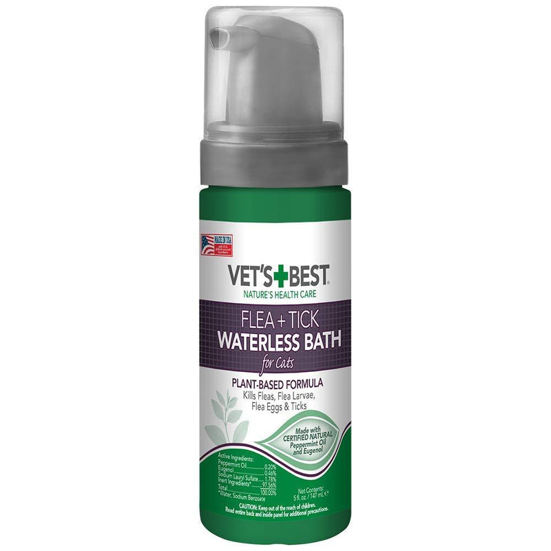 [Australia] - Vet's Best Flea and Tick Waterless Bath Foam for Cats | Flea Treatment Dry Shampoo for Cats | Flea Killer with Certified Natural Oils 5 oz 