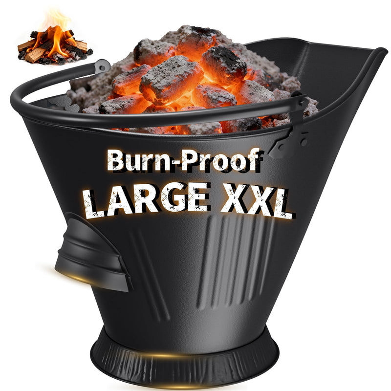 AMAGABELI GARDEN & HOME XXL 5-Gallon Ash Bucket for Fireplace Metal Coal Bucket Wood Stove Charcoal Bucket Hot Ashes Can Pail Fireside for Fire Pit Firewood Burning Indoor Outdoor Grill Hearth Tools Black 5-gallon Ash Bucket