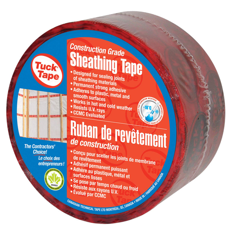 Construction Sheathing Tape, Epoxy Resin Tape, 2.4 in x 180 ft (Red) Red