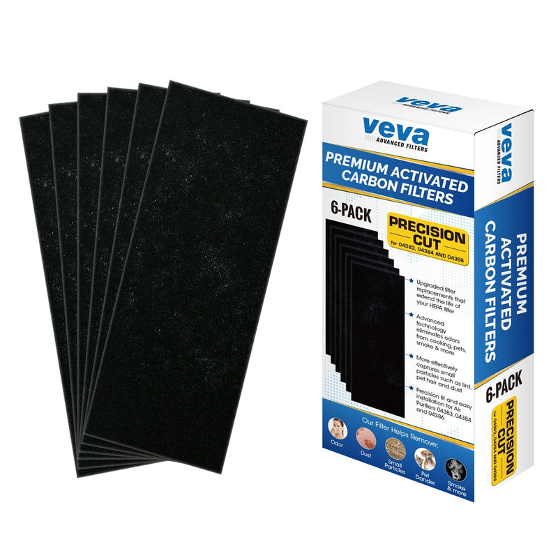 VEVA Pre-Filter Replacement Compatible with Hamilton Beach 04383, 04384, 04386 Air Purifier - 6 Pack - Smoke and Odor Eliminator Carbon Filters 6 Pre-Filters