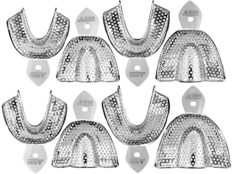 Dental Impression Trays 8 Small Medium Large and Extra Large Pairs Stainless Steel Denture Orthodontics by Wise Linkers USA