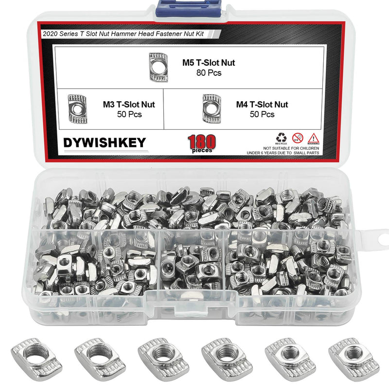 DYWISHKEY 180 Pieces 2020 Series T Nuts M3/ M4/ M5 T Slot Nut Hammer Head Fastener Nut Assortment Kit for Aluminum Profile