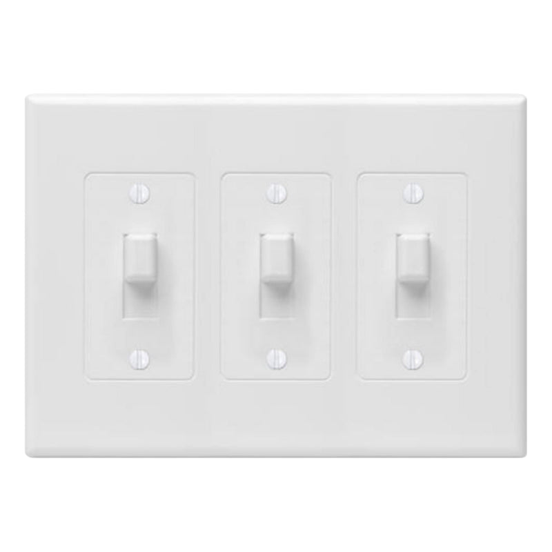 TayMac 2673W 3-Gang MASQUE Decorator Cover, Toggle, White 3 Gang Toggle Switch