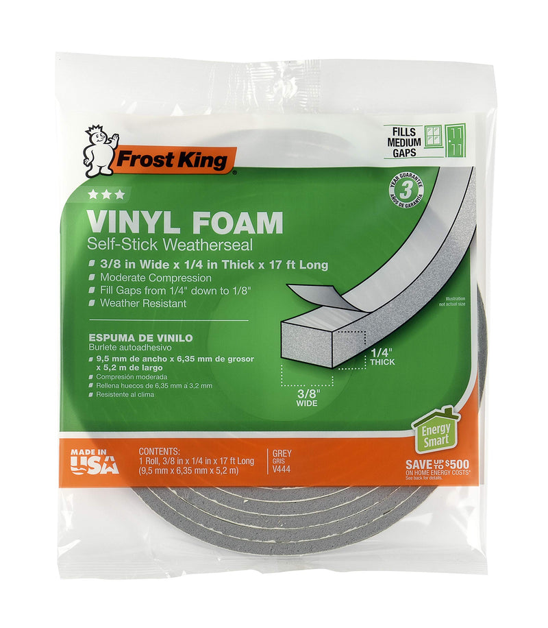 Frost King V734H Vinyl Foam Tape - Closed Cell - Moderate Compression, 3/4" W, 1/2" Thick, 10' L, Grey,Gray 17 Foot (Pack of 1) 3/4"W,1/2"T,10'L,Grey