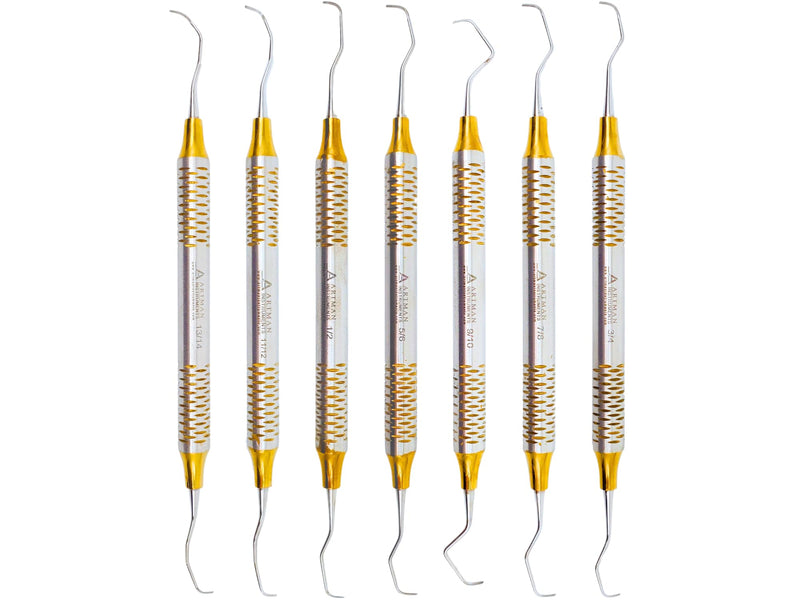 Gracey Curettes Set (7 Pcs) Most Common Sizes Gold Plasma Coated by Wise LINKERS