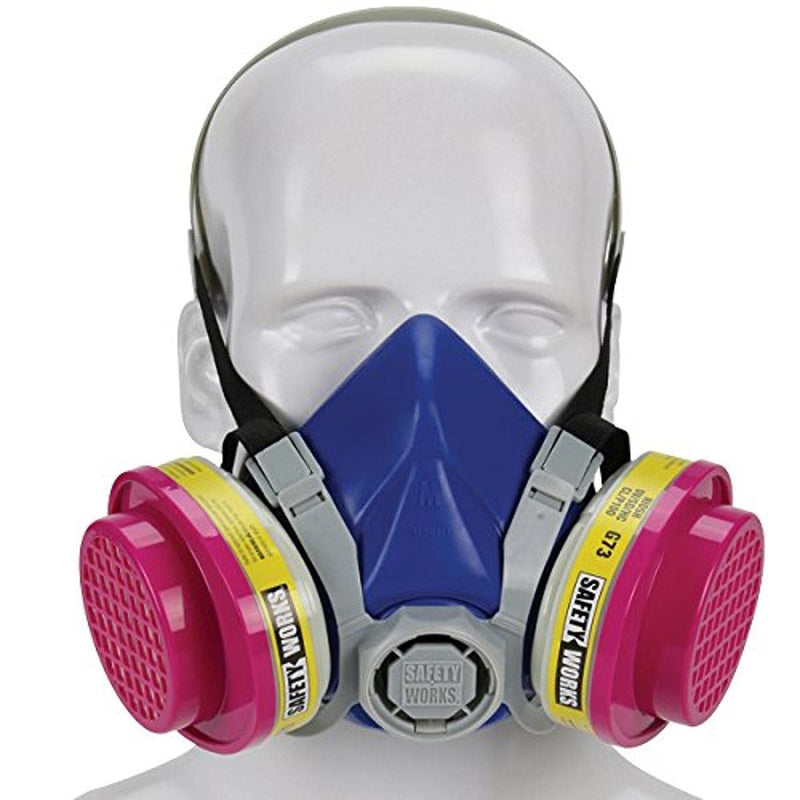 Safety Works SWX00320 Multi-Purpose Respirator Half-Mask Niosh Ov/AG/P100, Grey/Blue 1 Count (Pack of 1)