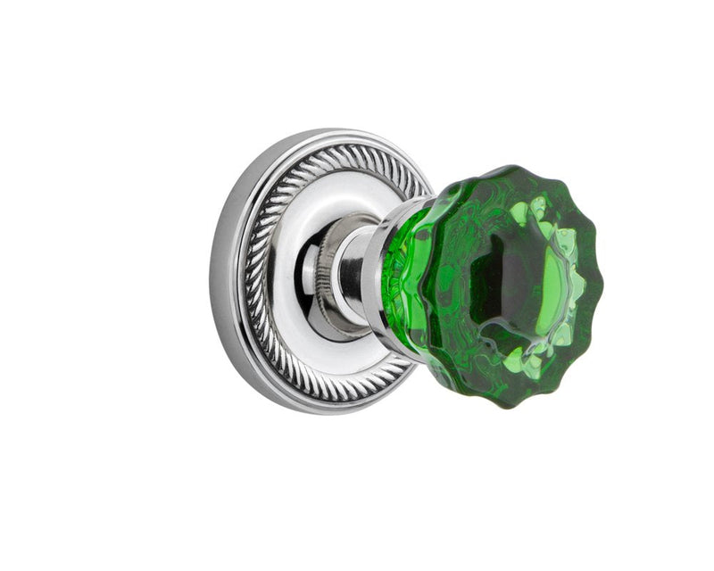 Nostalgic Warehouse 722563 Rope Rosette Single Dummy Crystal Emerald Glass Door Knob in Bright Chrome