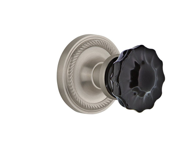 Nostalgic Warehouse 727100 Rope Rosette Double Dummy Crystal Black Glass Door Knob in Satin Nickel