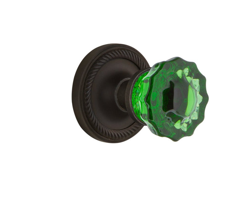 Nostalgic Warehouse 721056 Rope Rosette Crystal Emerald Glass Door Knob in Oil-Rubbed Bronze, Passage 2.75 Oil Rubbed Bronze