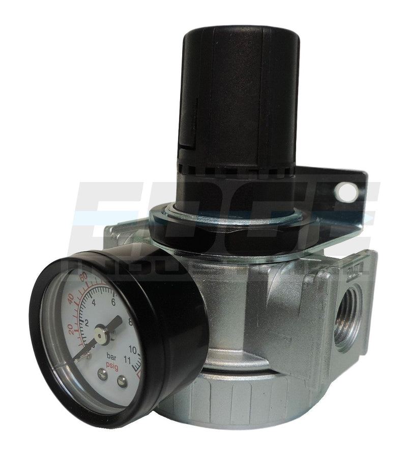 3/8" IN-LINE COMPRESSED AIR PRESSURE REGULATOR, 7 TO 150 PSI ADJUSTABLE, BRACKET, GAUGE