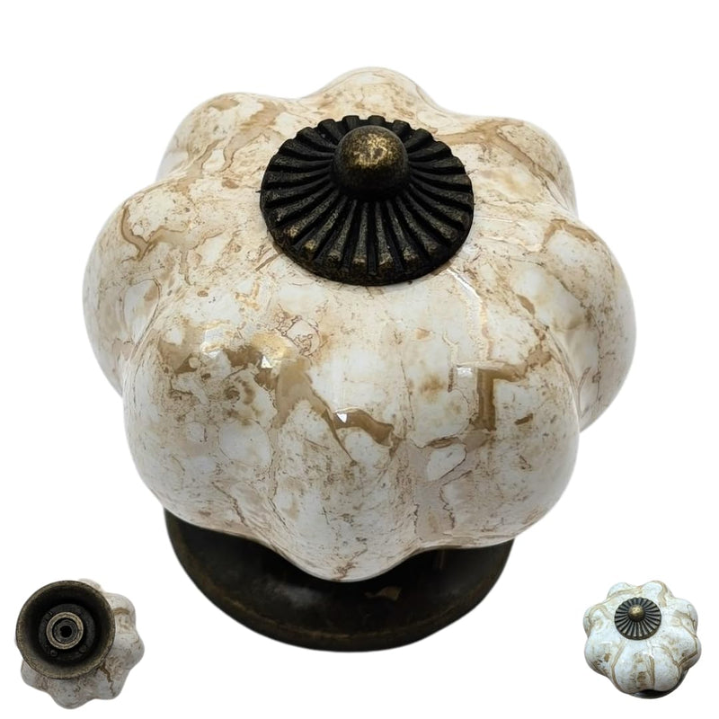 20 pcs Antique Brass Brown Ceramic Pumpkin Cabinet Knobs with Solid Brass Core for Cabinets, Drawers, Dressers Antique Brass-Brown 20