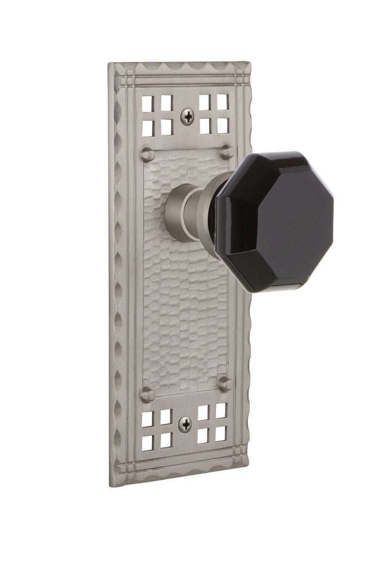 Nostalgic Warehouse 722249 Craftsman Plate Single Dummy Waldorf Black Door Knob in Satin Nickel