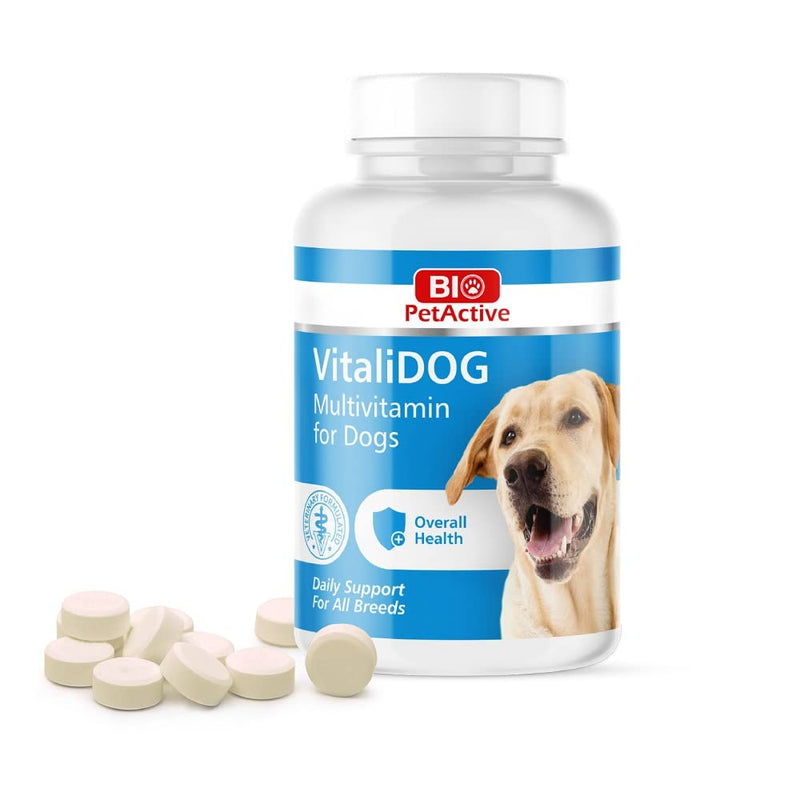 VitaliDOG Multivitamin for Dogs, Skin and Coat Supplement, Dog Prenatal Health Supplies, Vitamin A + E + B9 + B5 + H + Biotin + Amino Acids + Folic Acid for Dogs, 150 Chewable Tablets - PawsPlanet Australia