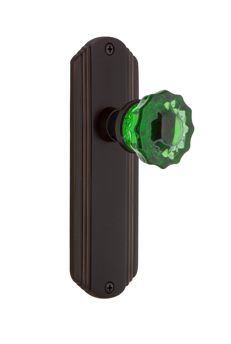 Nostalgic Warehouse 720463 Deco Plate Crystal Emerald Glass Door Knob in Timeless Bronze, Passage-2.75 Passage - 2.75
