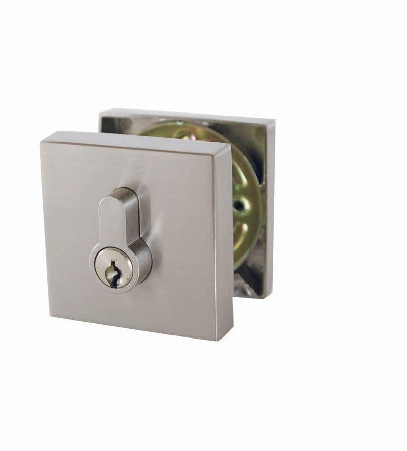 Design House 581835 Emblem Contemporary Square Single Cylinder Deadbolt, Satin Nickel, Key Lock, Adjustable Backset, ANSI Grade 3