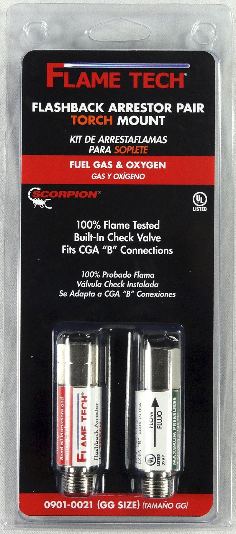 Flame Tech 0901-0021 Torch Mounted Flashback Arrestor Set, Oxy/Fuel, 9/16" Class B, Tested in The USA