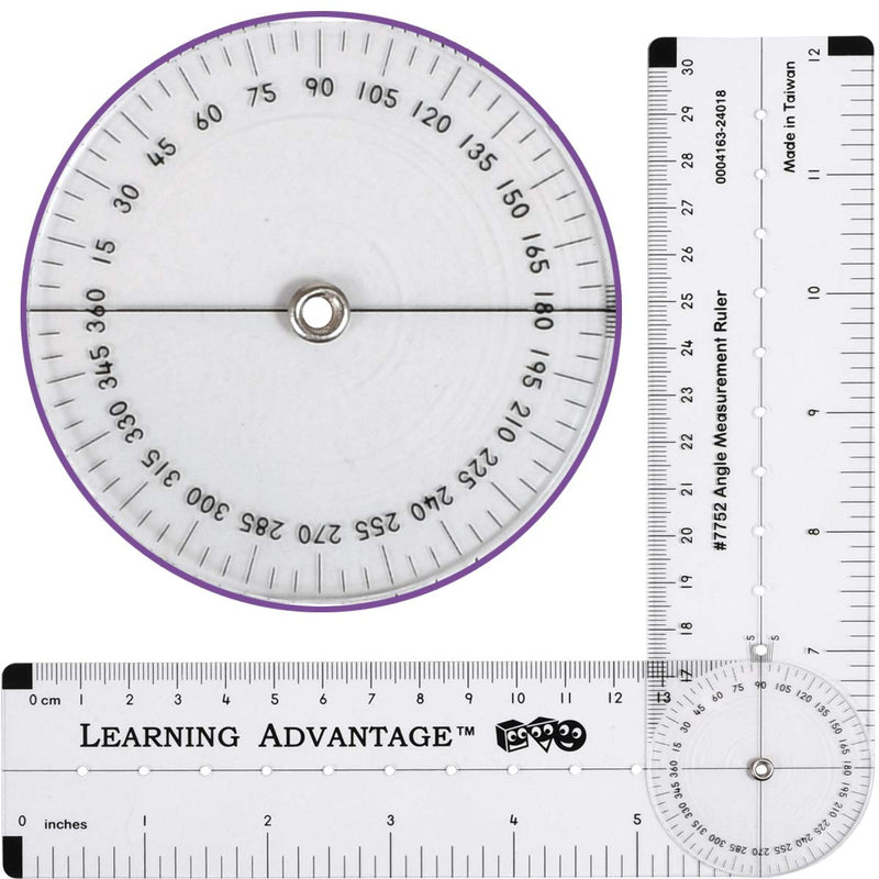 LEARNING ADVANTAGE-7752 Angle Measurement Ruler - Clear, Flexible and Adjustable Geometry Measuring Tool - Measure Angles to 360 Degrees and Lines to 12"