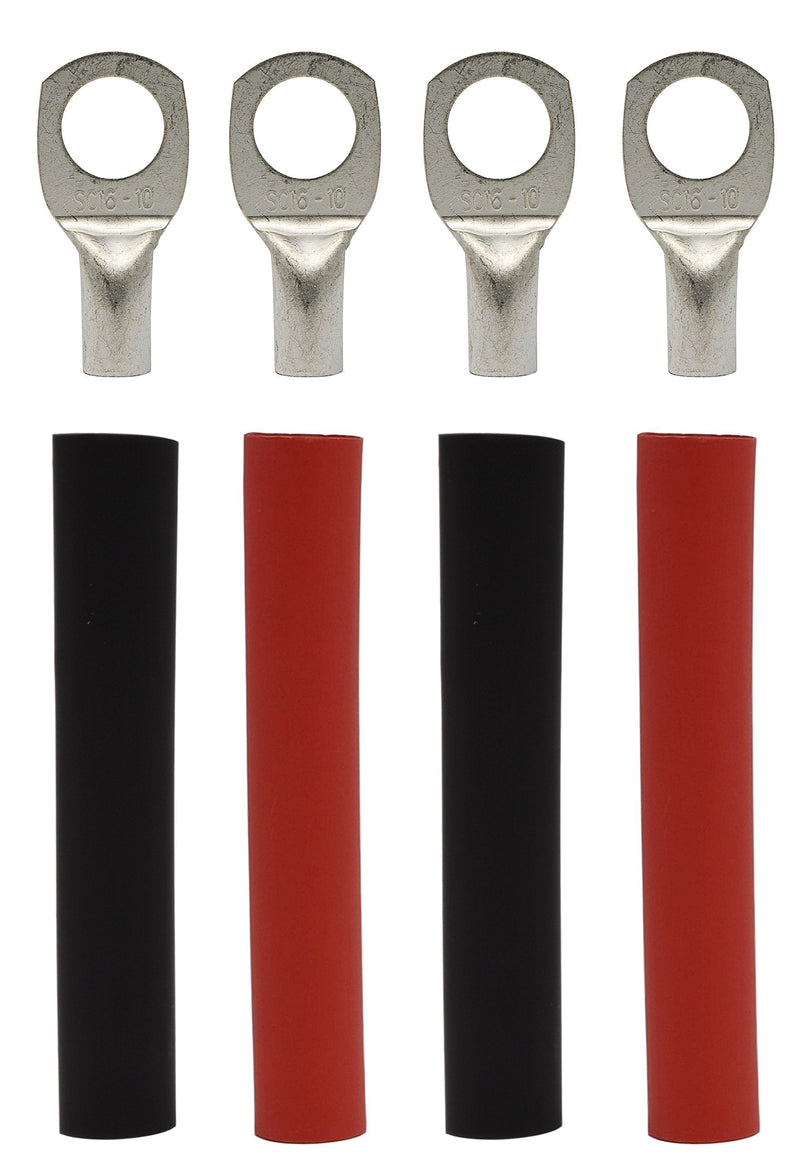 4 Pack - 6 Gauge - 3/8" Ring - Tinned Copper Marine Battery Welding Lug Terminal Connectors - Dual Wall Adhesive Heat Shrink Included 4 Pack 6 Awg - 3/8" Ring
