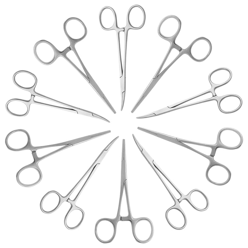 10-Pack Mosquito Hemostat Locking Forceps, 5 Curved & 5 Straight, Stainless Steel, 5-Inch Curved & Straight - NewNest Australia